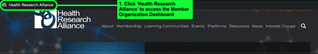 Screenshot of HRA website toolbar